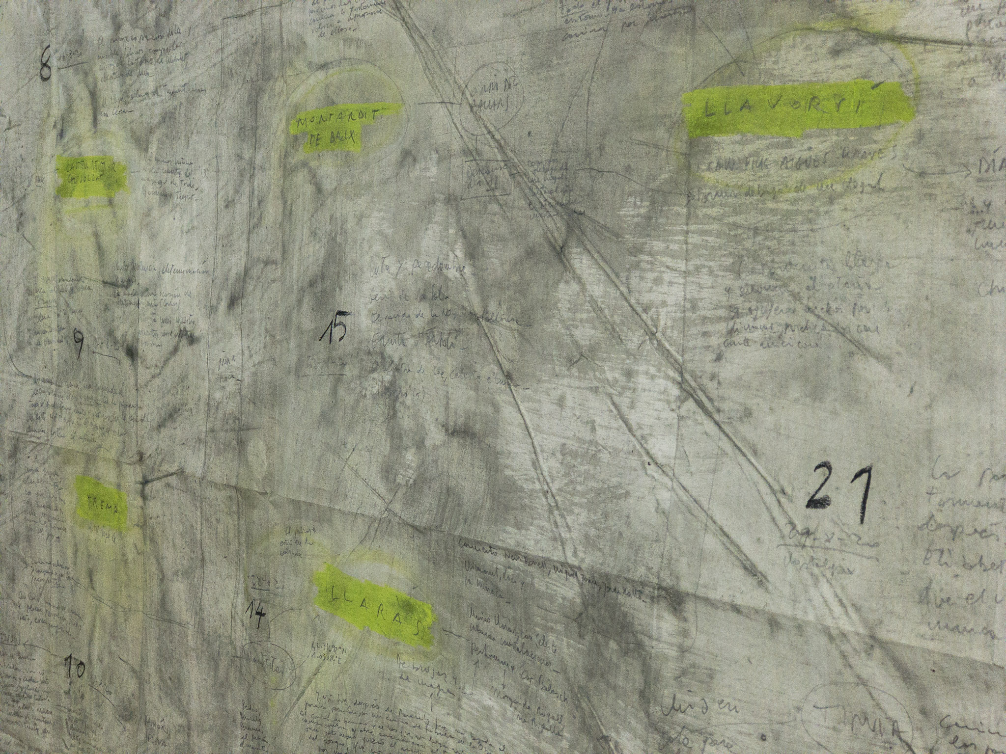 Mapa de viaje (Grand Tour 2020), 2020, técnica mixta sobre papel, 150 × 300 cm