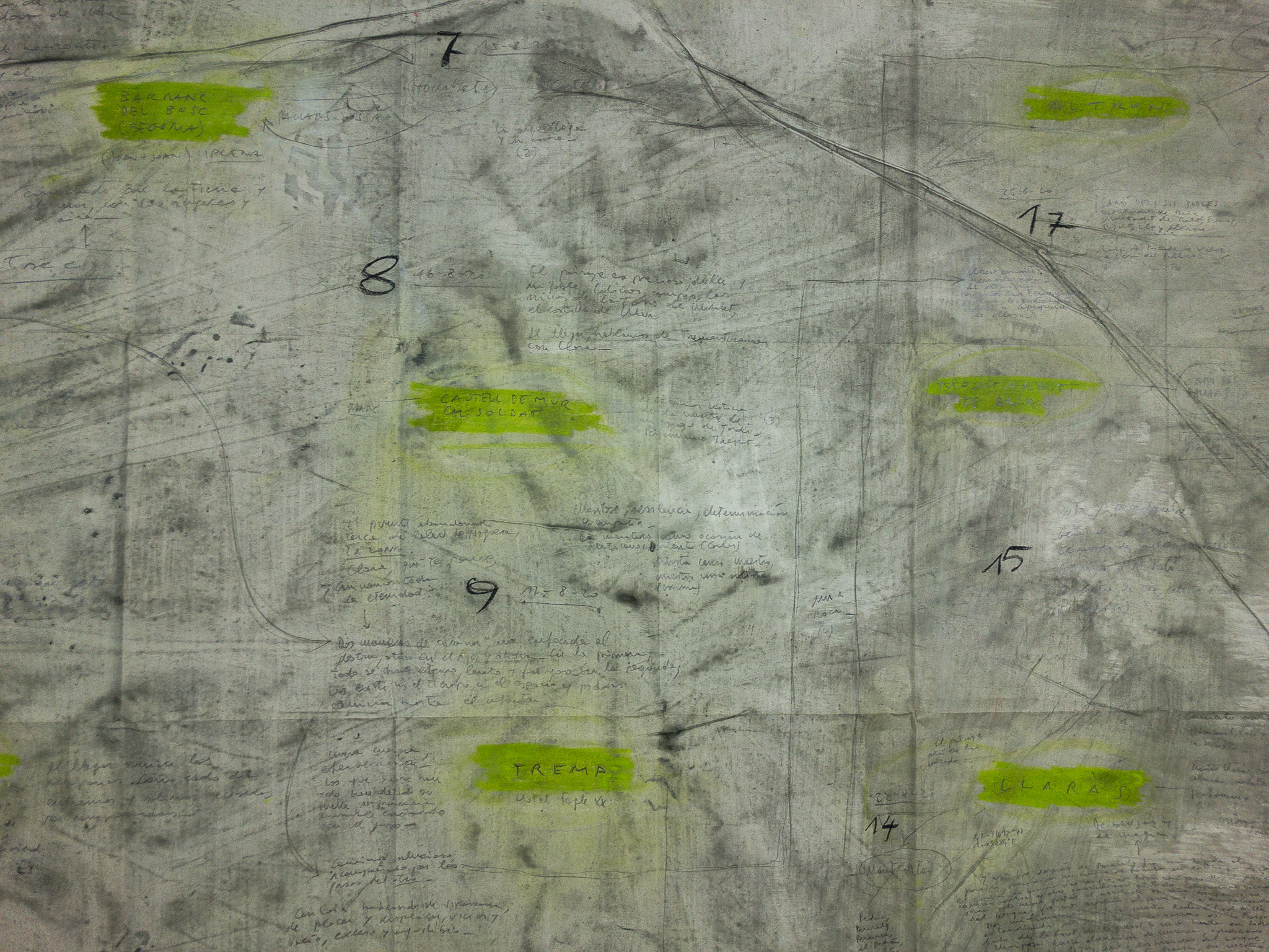 Mapa de viaje (Grand Tour 2020), 2020, técnica mixta sobre papel, 150 × 300 cm