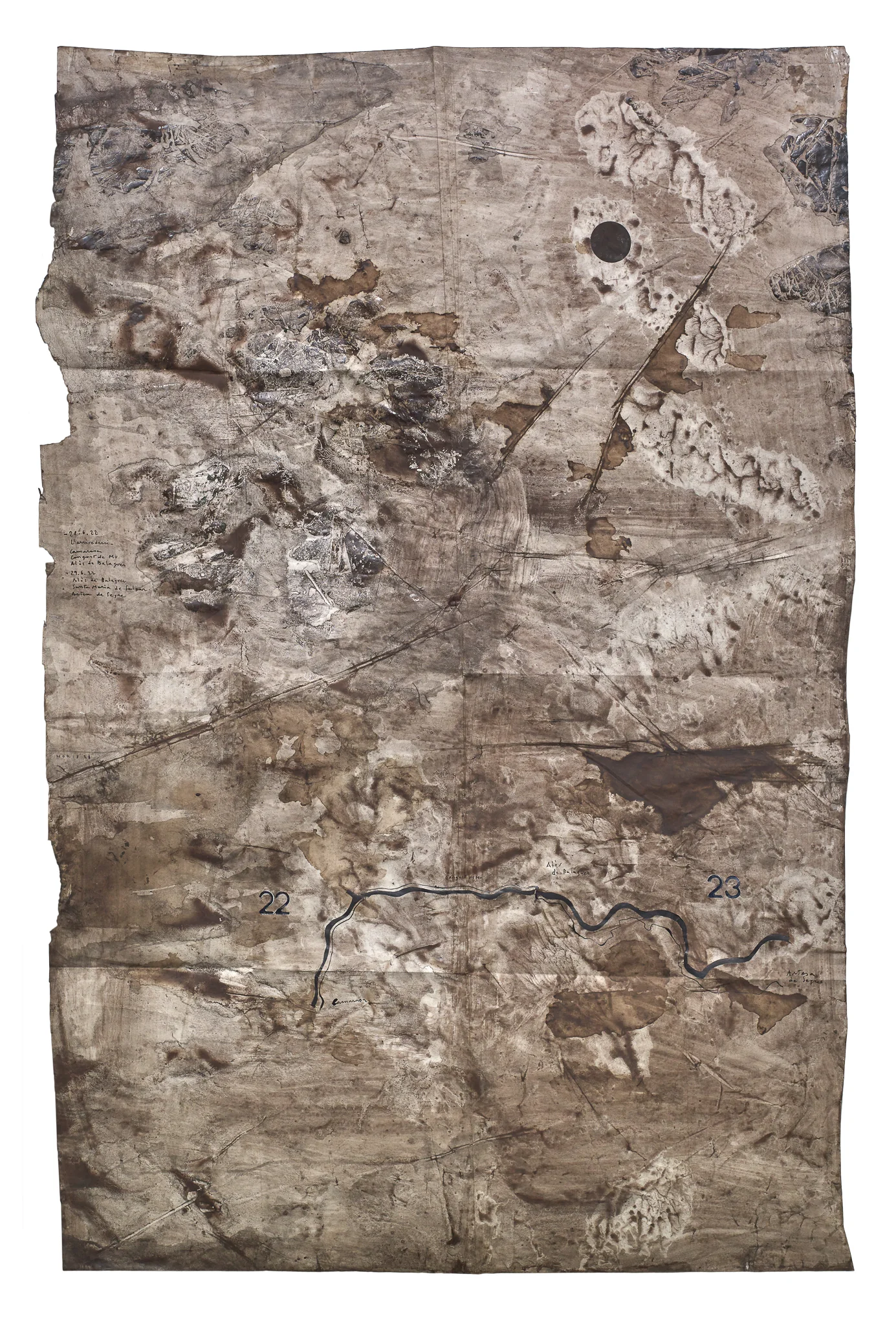 Mapa Sequere 17, técnica mixta y collage sobre papel, 150 × 100 cm