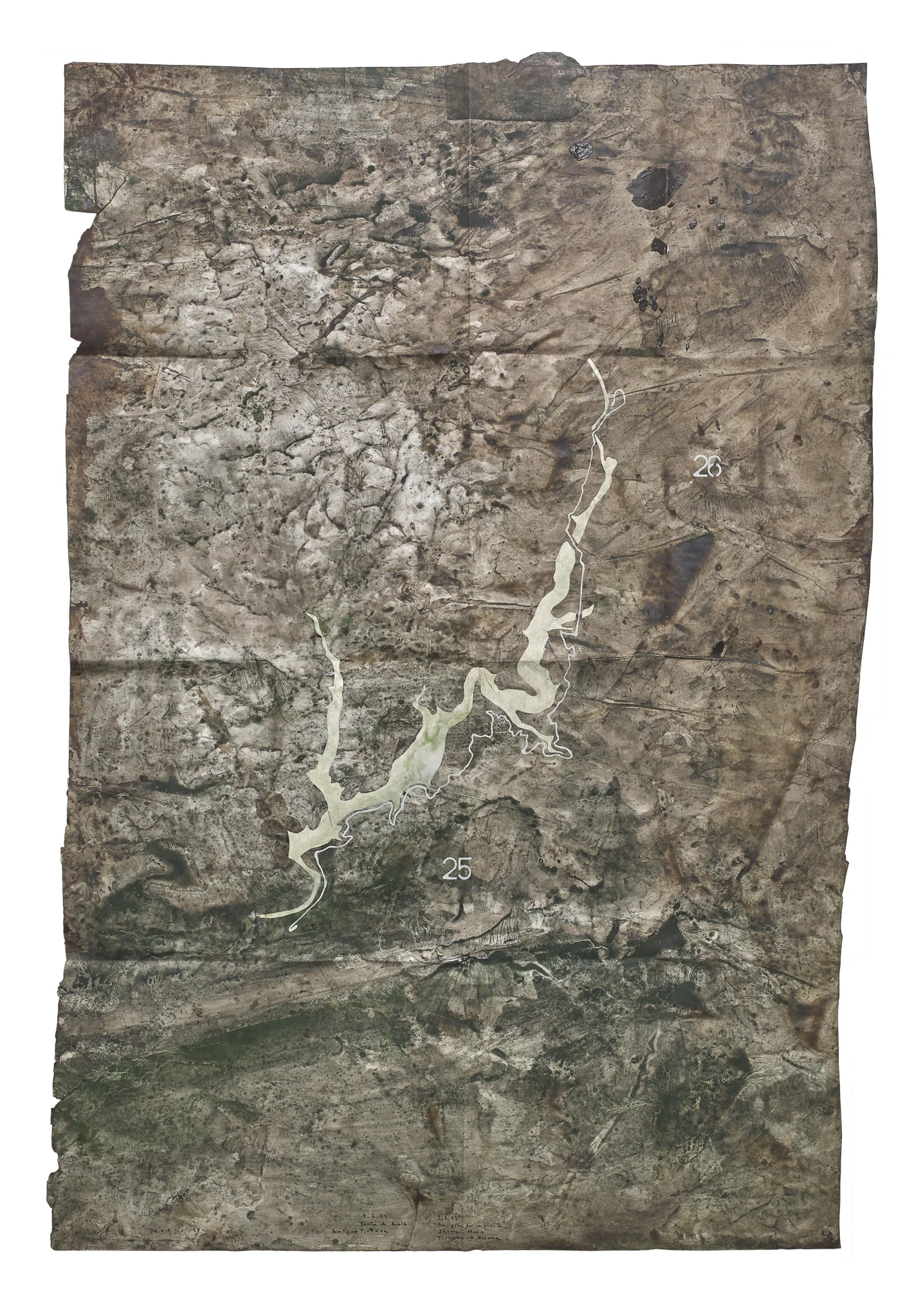Mapa Sequere 19, técnica mixta y collage sobre papel, 150 × 100 cm
