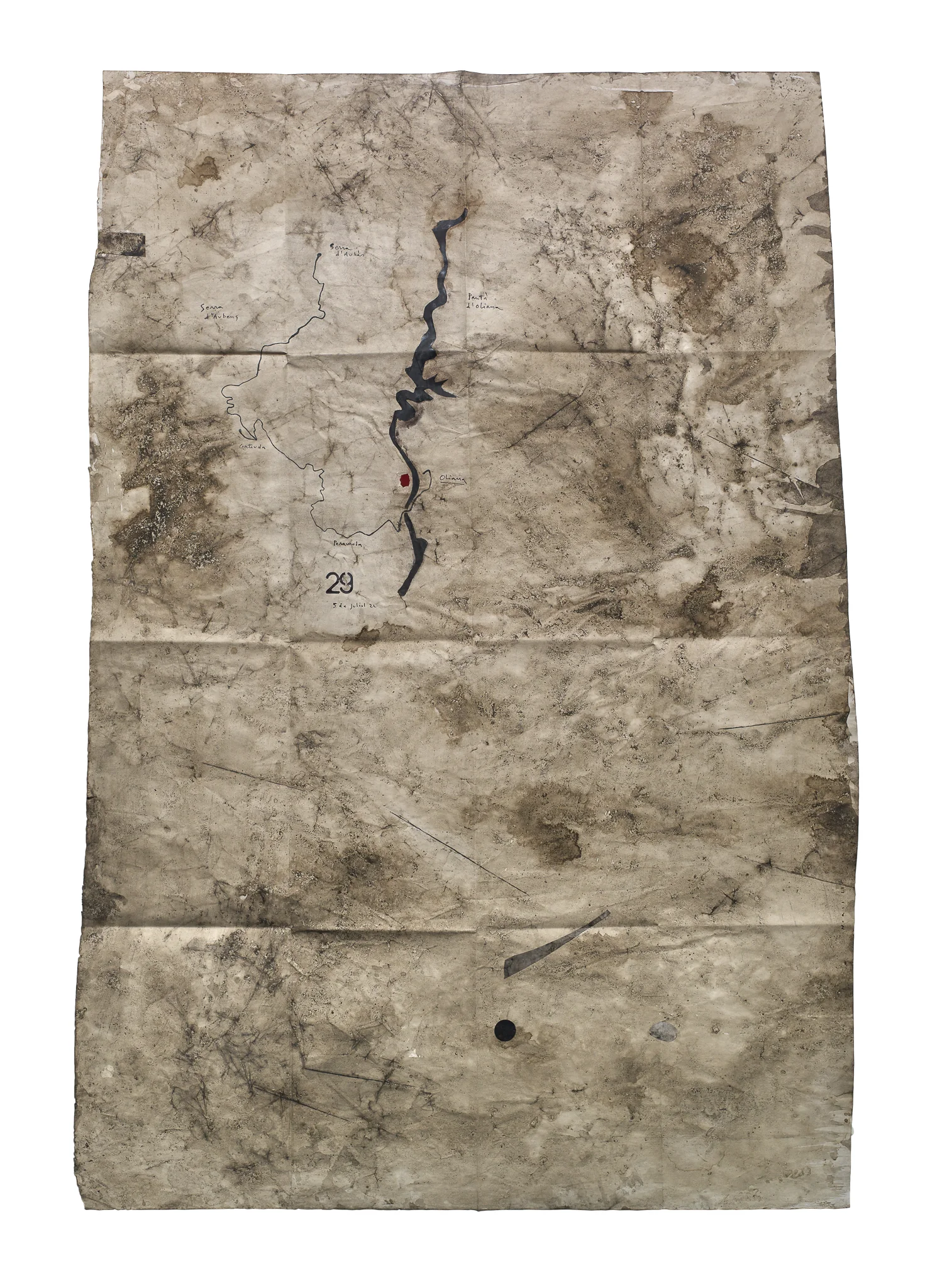 Mapa Sequere 20, técnica mixta y collage sobre papel, 150 × 100 cm