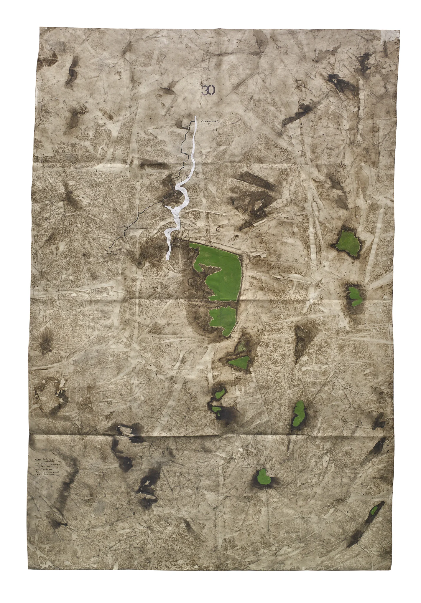 Mapa Sequere 21, técnica mixta y collage sobre papel, 150 × 100 cm