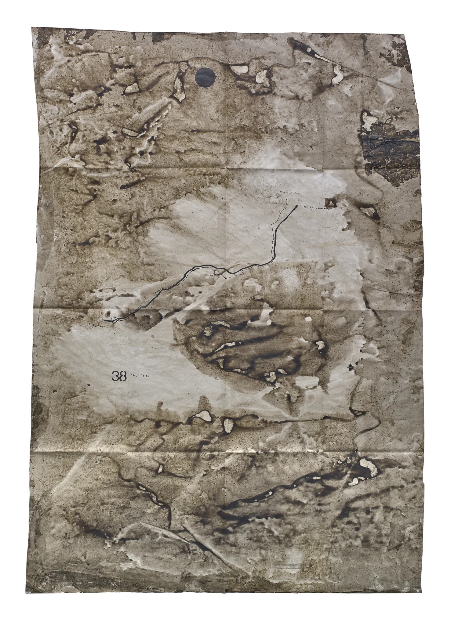 Mapa Sequere 26, técnica mixta y collage sobre papel, 150 × 100 cm