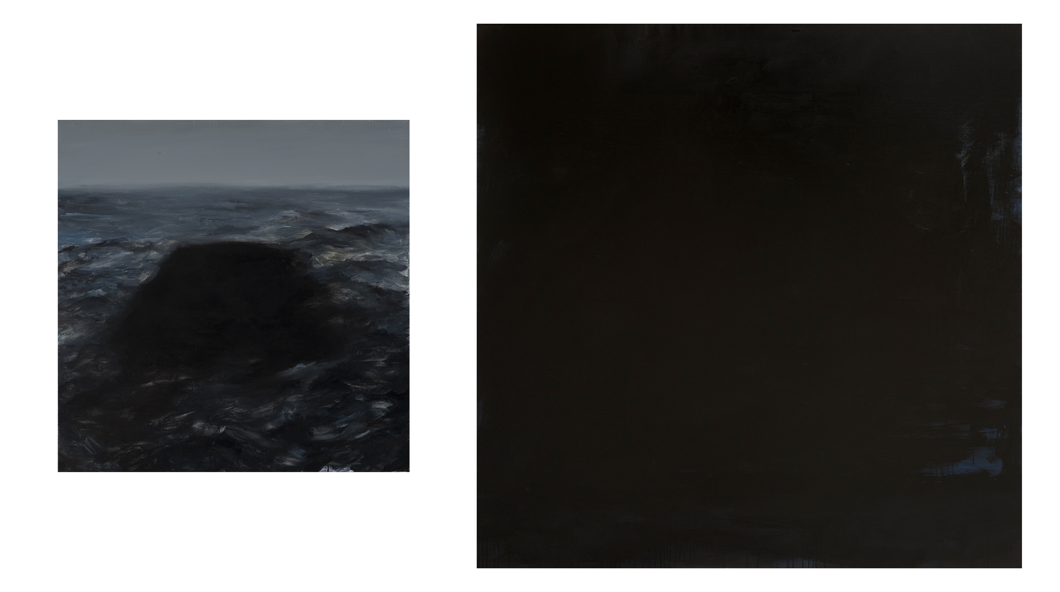 Maremortum, dítpico, 2016, óleo sobre lienzo, 100 × 100 cm y 146 × 146 cm
